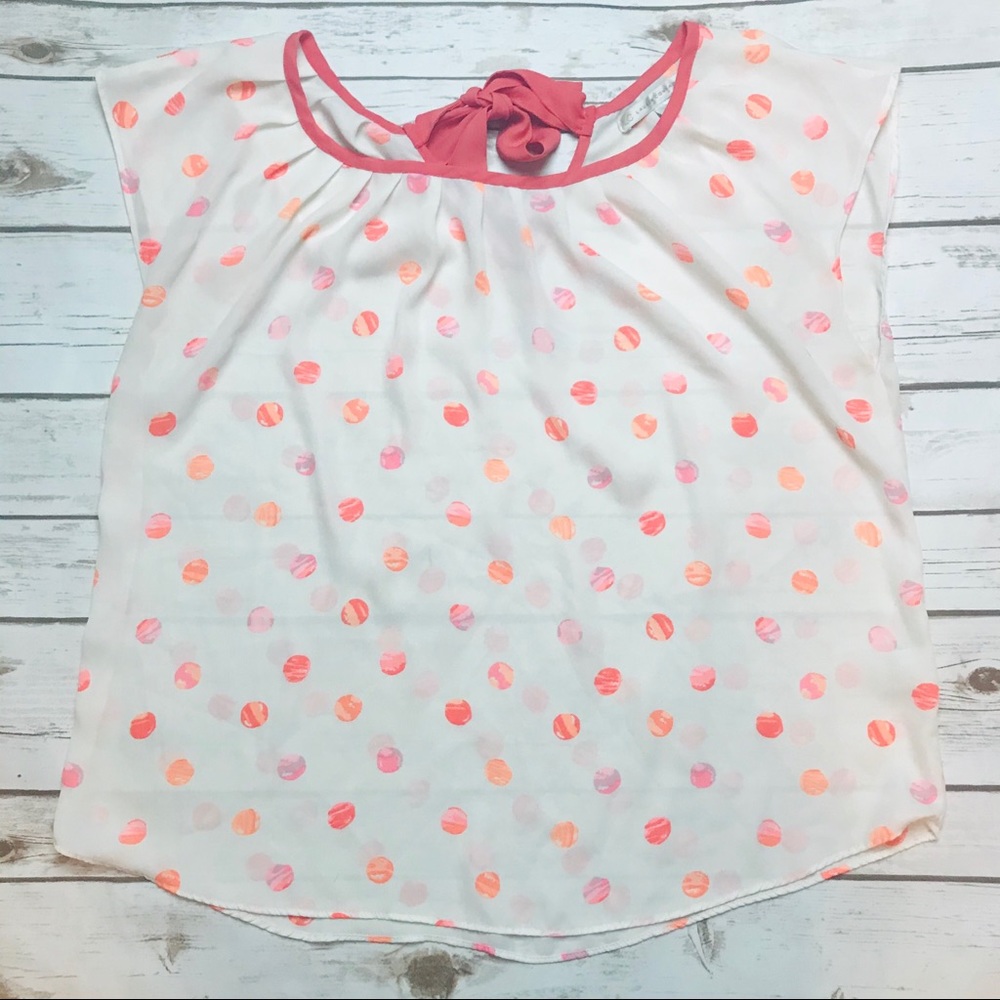 Lauren Conrad Pink and Orange Polka Dot Top